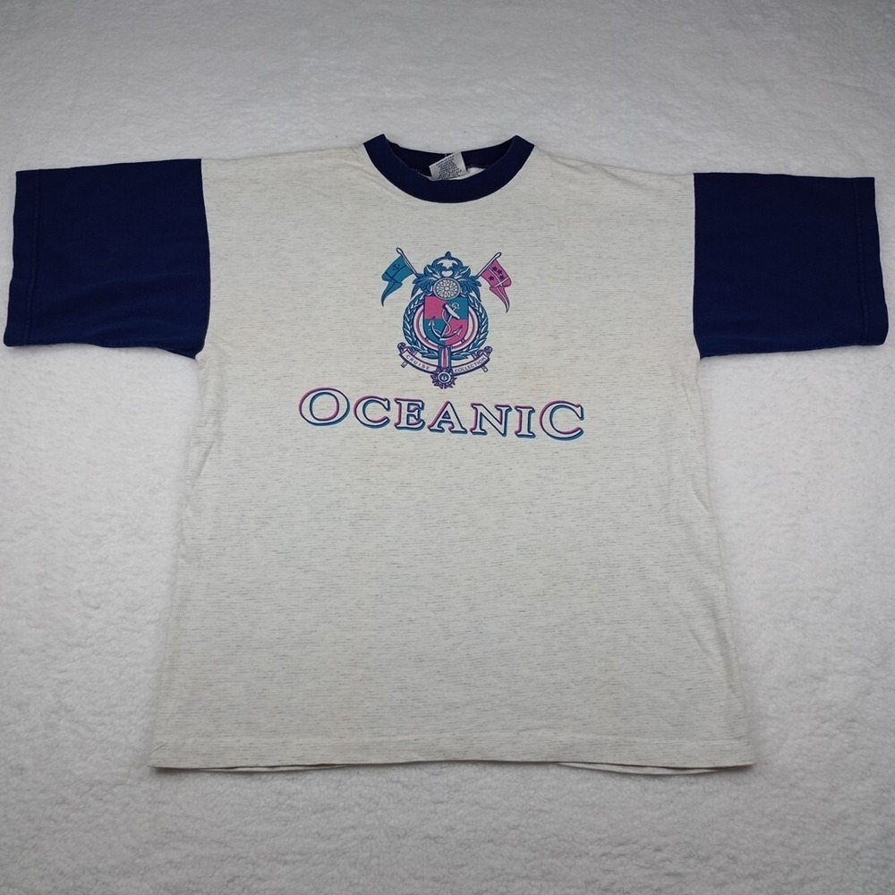Vintage  Oceanic Airlines Logo‎ Adult White/Blue Short Sleeve Sz Large